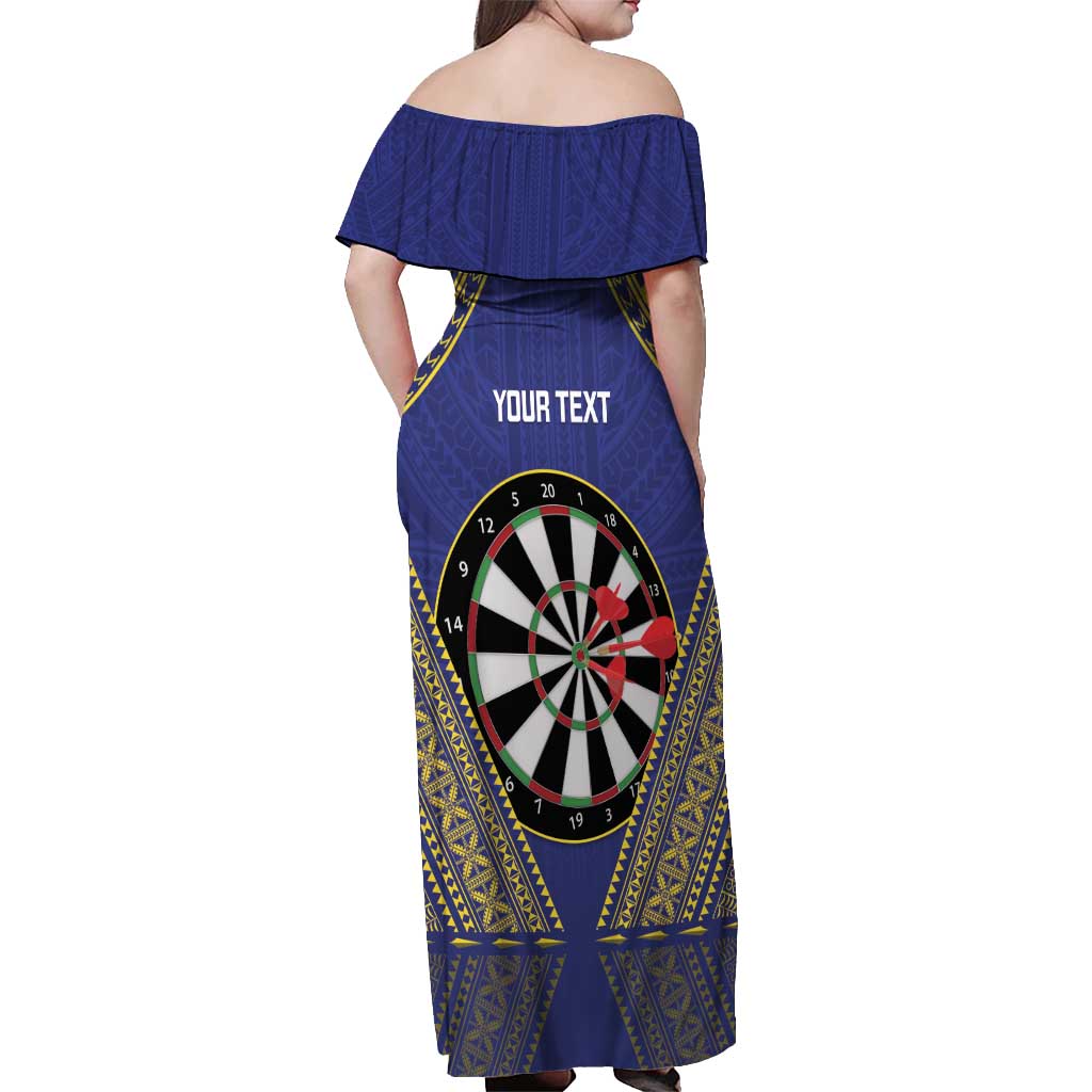 Personalised Niue Darts Off Shoulder Maxi Dress Dart Board Hiapo Pattern - Polynesian Pride
