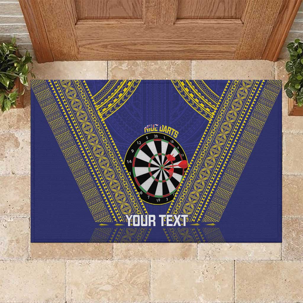Personalised Niue Darts Rubber Doormat Dart Board Hiapo Pattern LT14 Blue - Polynesian Pride