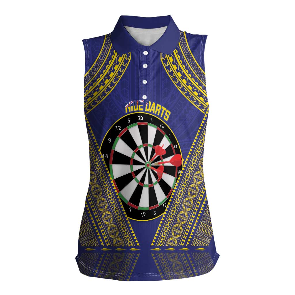 Personalised Niue Darts Women Sleeveless Polo Shirt Dart Board Hiapo Pattern LT14 Female Blue - Polynesian Pride