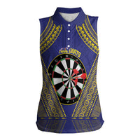 Personalised Niue Darts Women Sleeveless Polo Shirt Dart Board Hiapo Pattern LT14 Female Blue - Polynesian Pride