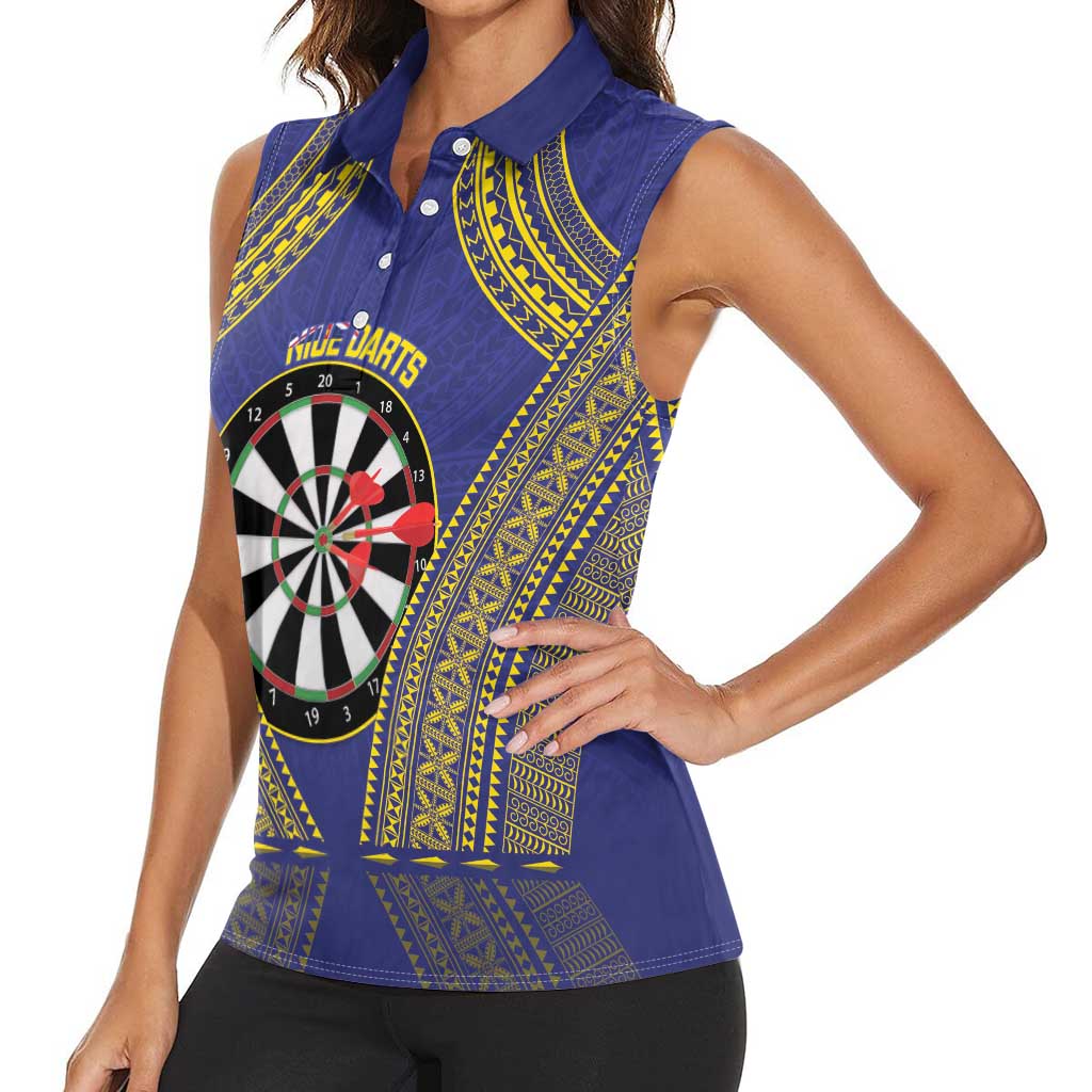Personalised Niue Darts Women Sleeveless Polo Shirt Dart Board Hiapo Pattern LT14 - Polynesian Pride