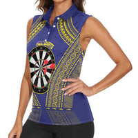Personalised Niue Darts Women Sleeveless Polo Shirt Dart Board Hiapo Pattern LT14 - Polynesian Pride