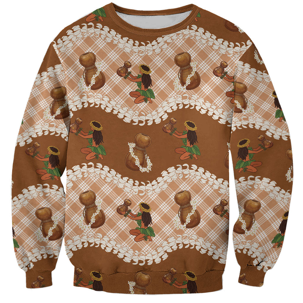 Ipu Heke Hawaii Makahiki Sweatshirt Hawaiian Puakenikeni Lei Hula Girl Palaka Motifs LT14 Unisex Brown - Polynesian Pride