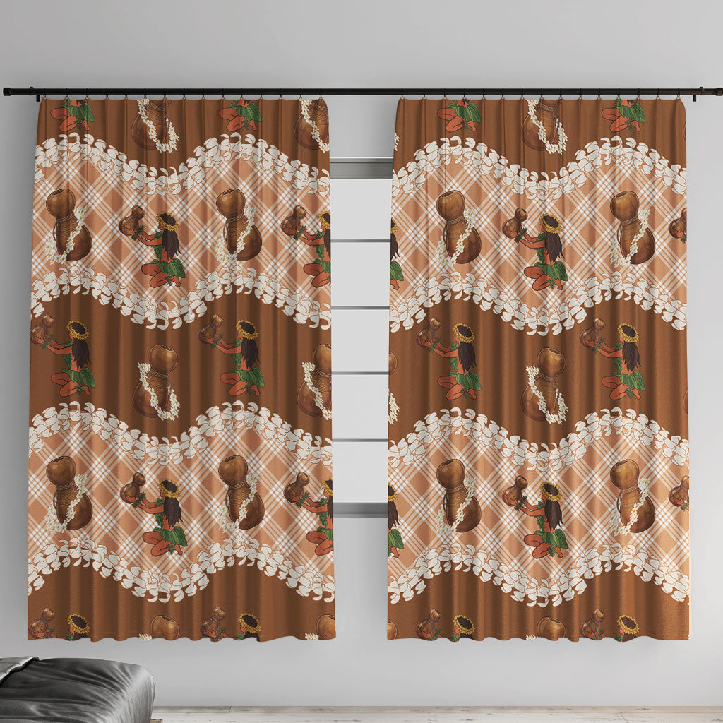 Ipu Heke Hawaii Makahiki Window Curtain Hawaiian Puakenikeni Lei Hula Girl Palaka Motifs LT14 With Hooks Brown - Polynesian Pride