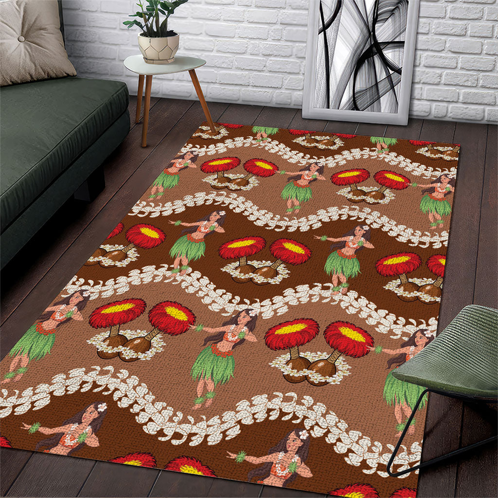 Uliuli Hawaii Makahiki Area Rug Hawaiian Puakenikeni Lei Hula Girl Brown Version LT14 Brown - Polynesian Pride