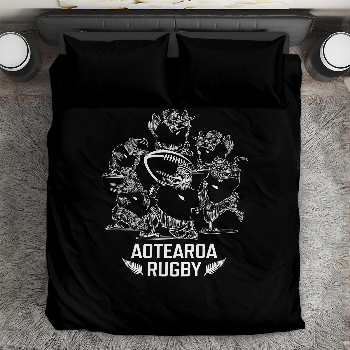 New Zealand Silver Fern Rugby Bedding Set Haka Aotearoa Kiwi Dance LT14 Black - Polynesian Pride