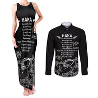 New Zealand Silver Fern Rugby Couples Matching Tank Maxi Dress and Long Sleeve Button Shirt Haka Aotearoa Kiwi Dance LT14 Black - Polynesian Pride