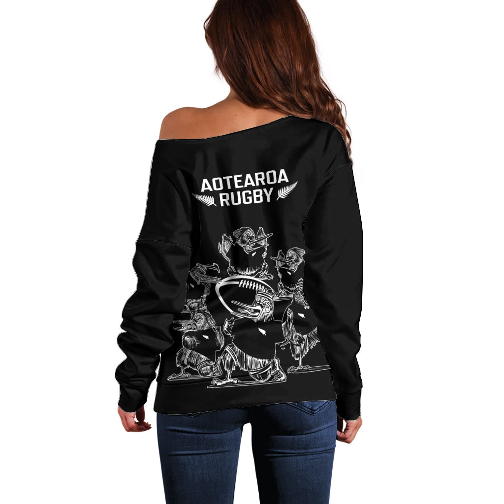 New Zealand Silver Fern Rugby Off Shoulder Sweater Haka Aotearoa Kiwi Dance LT14 - Polynesian Pride