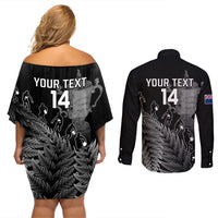 Custom New Zealand Silver Fern Rugby Couples Matching Off Shoulder Short Dress and Long Sleeve Button Shirt All Black Go Champions 2023 With Trophy Proud LT14 - Polynesian Pride