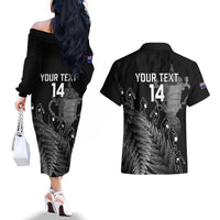 Custom New Zealand Silver Fern Rugby Couples Matching Off The Shoulder Long Sleeve Dress and Hawaiian Shirt All Black Go Champions 2023 With Trophy Proud LT14 - Polynesian Pride