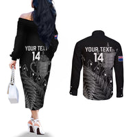 Custom New Zealand Silver Fern Rugby Couples Matching Off The Shoulder Long Sleeve Dress and Long Sleeve Button Shirt All Black Go Champions 2023 With Trophy Proud LT14 - Polynesian Pride