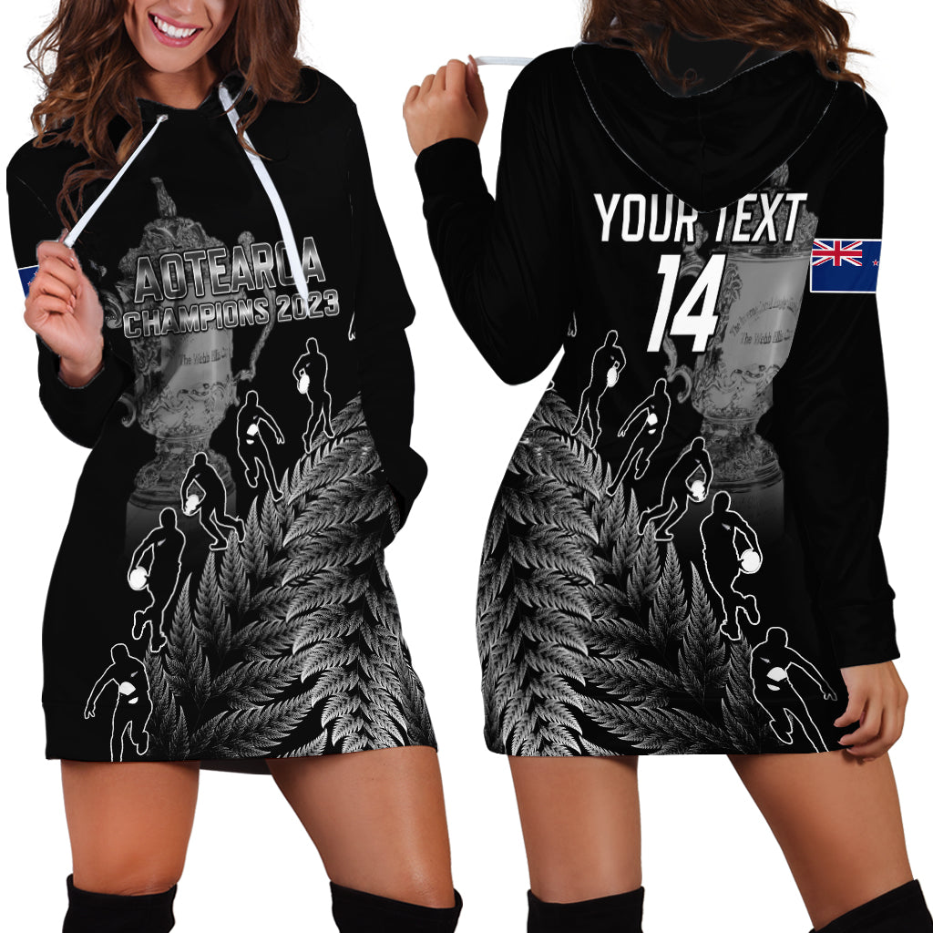 Custom New Zealand Silver Fern Rugby Hoodie Dress All Black Go Champions 2023 With Trophy Proud LT14 - Polynesian Pride
