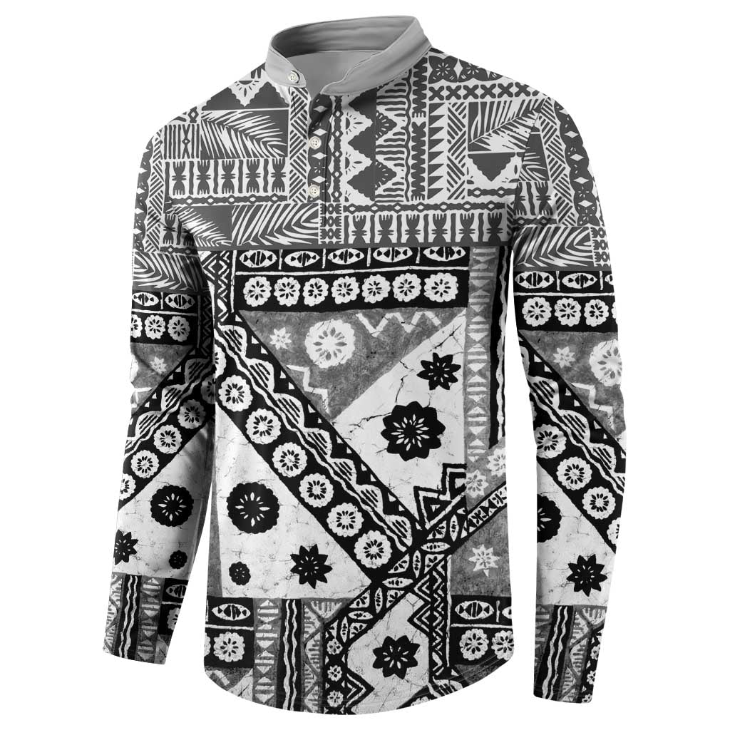 Black Bula Fiji Button Sweatshirt Unique Masi Tapa Pattern LT14 - Polynesian Pride