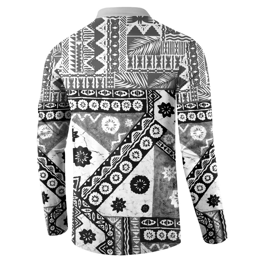 Black Bula Fiji Button Sweatshirt Unique Masi Tapa Pattern LT14 - Polynesian Pride