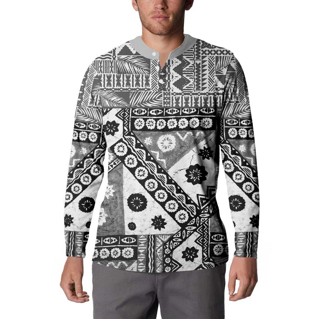 Black Bula Fiji Button Sweatshirt Unique Masi Tapa Pattern LT14 - Polynesian Pride