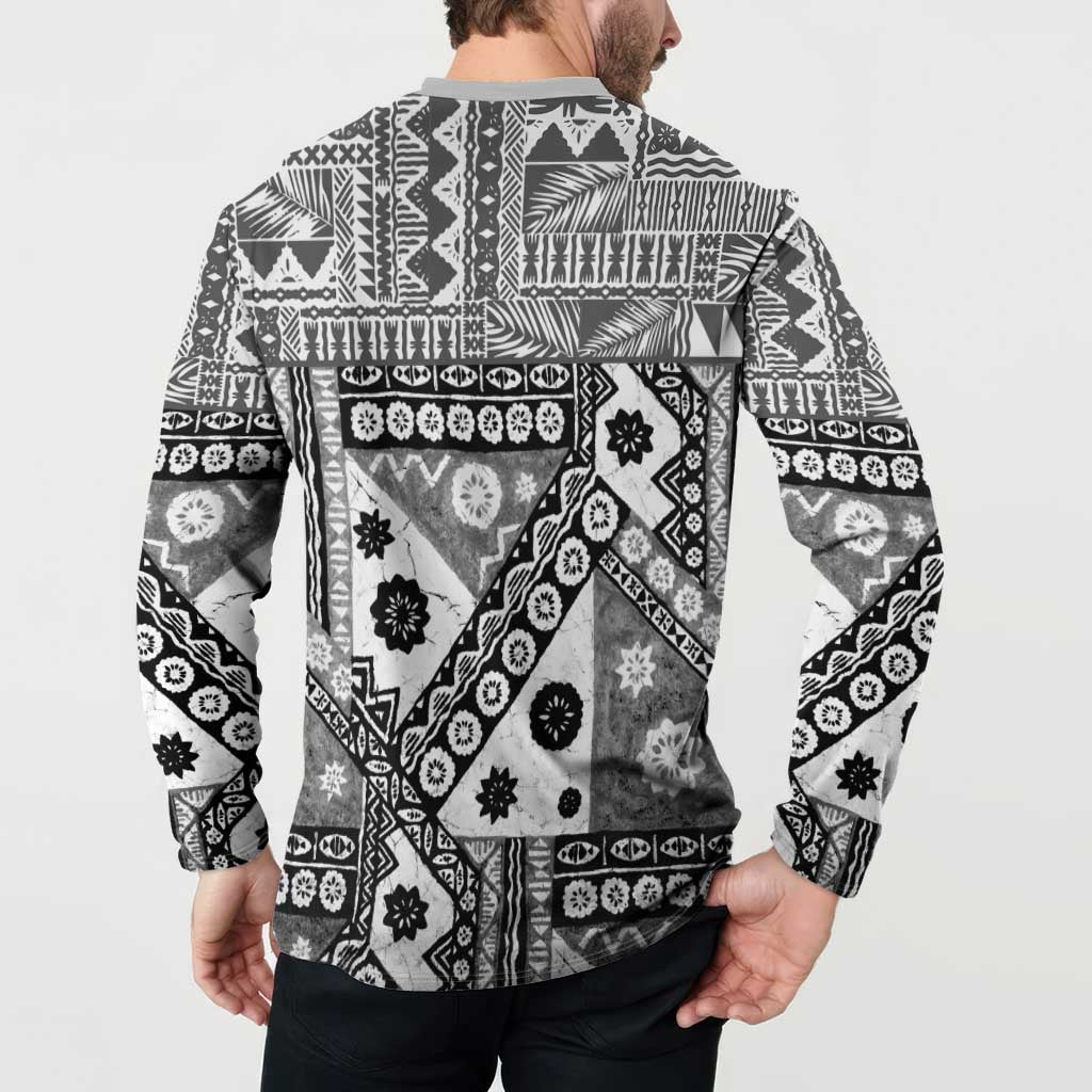 Black Bula Fiji Button Sweatshirt Unique Masi Tapa Pattern LT14 - Polynesian Pride