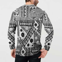 Black Bula Fiji Button Sweatshirt Unique Masi Tapa Pattern LT14 - Polynesian Pride
