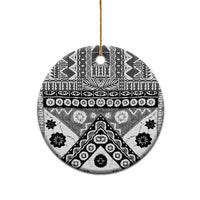 Black Bula Fiji Ceramic Ornament Unique Masi Tapa Pattern