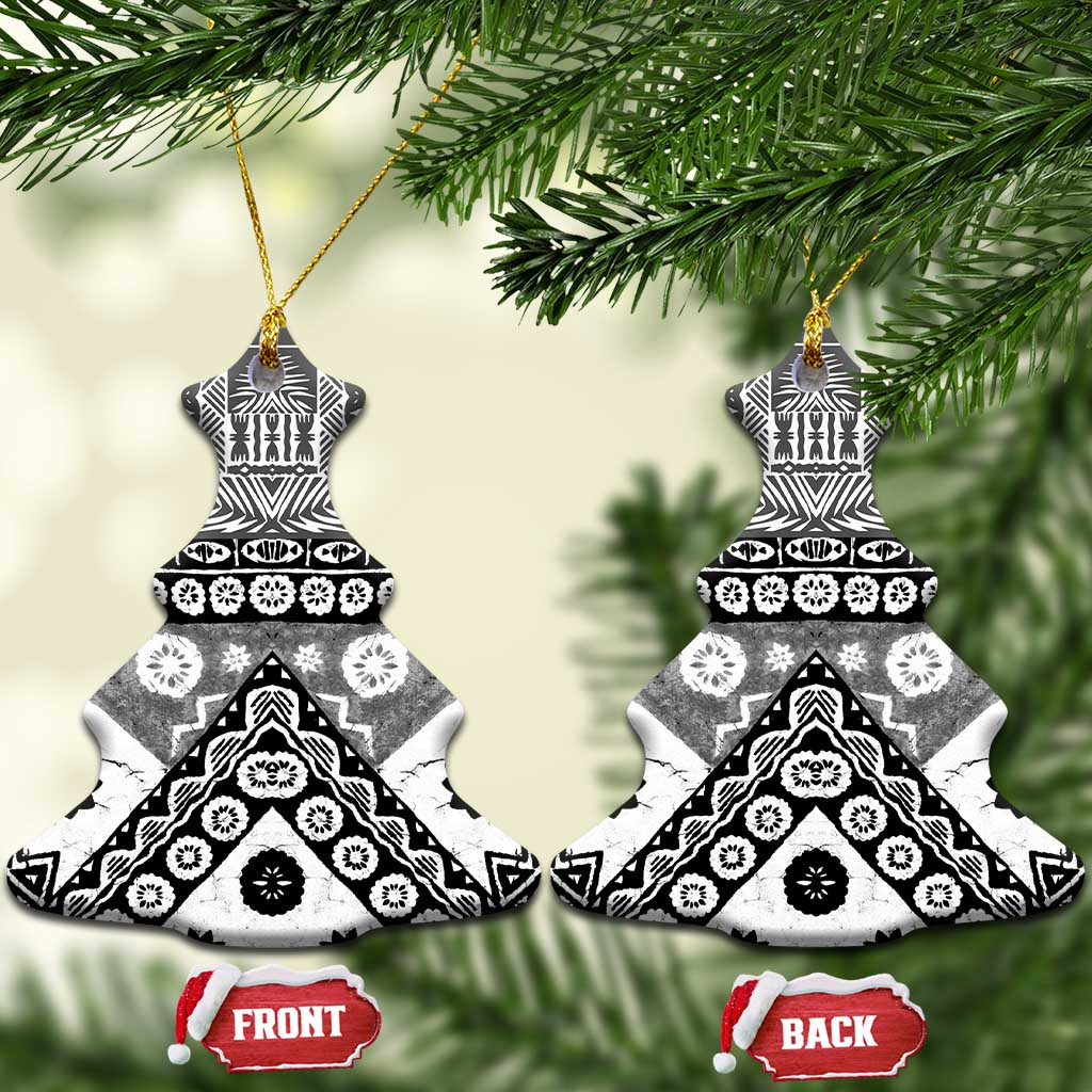 Black Bula Fiji Ceramic Ornament Unique Masi Tapa Pattern