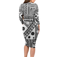 Black Bula Fiji Family Matching Long Sleeve Bodycon Dress and Hawaiian Shirt Unique Masi Tapa Pattern