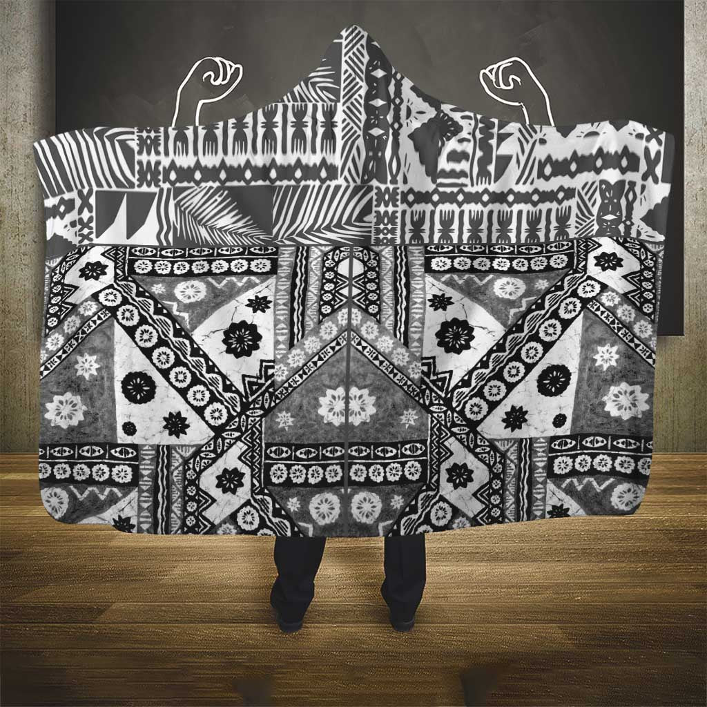Black Bula Fiji Hooded Blanket Unique Masi Tapa Pattern LT14 - Polynesian Pride