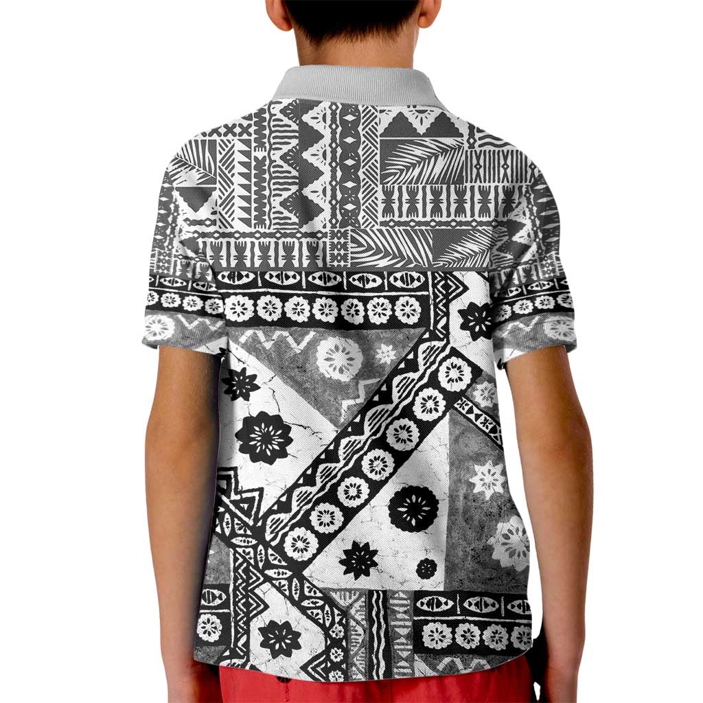 Black Bula Fiji Kid Polo Shirt Unique Masi Tapa Pattern LT14 - Polynesian Pride