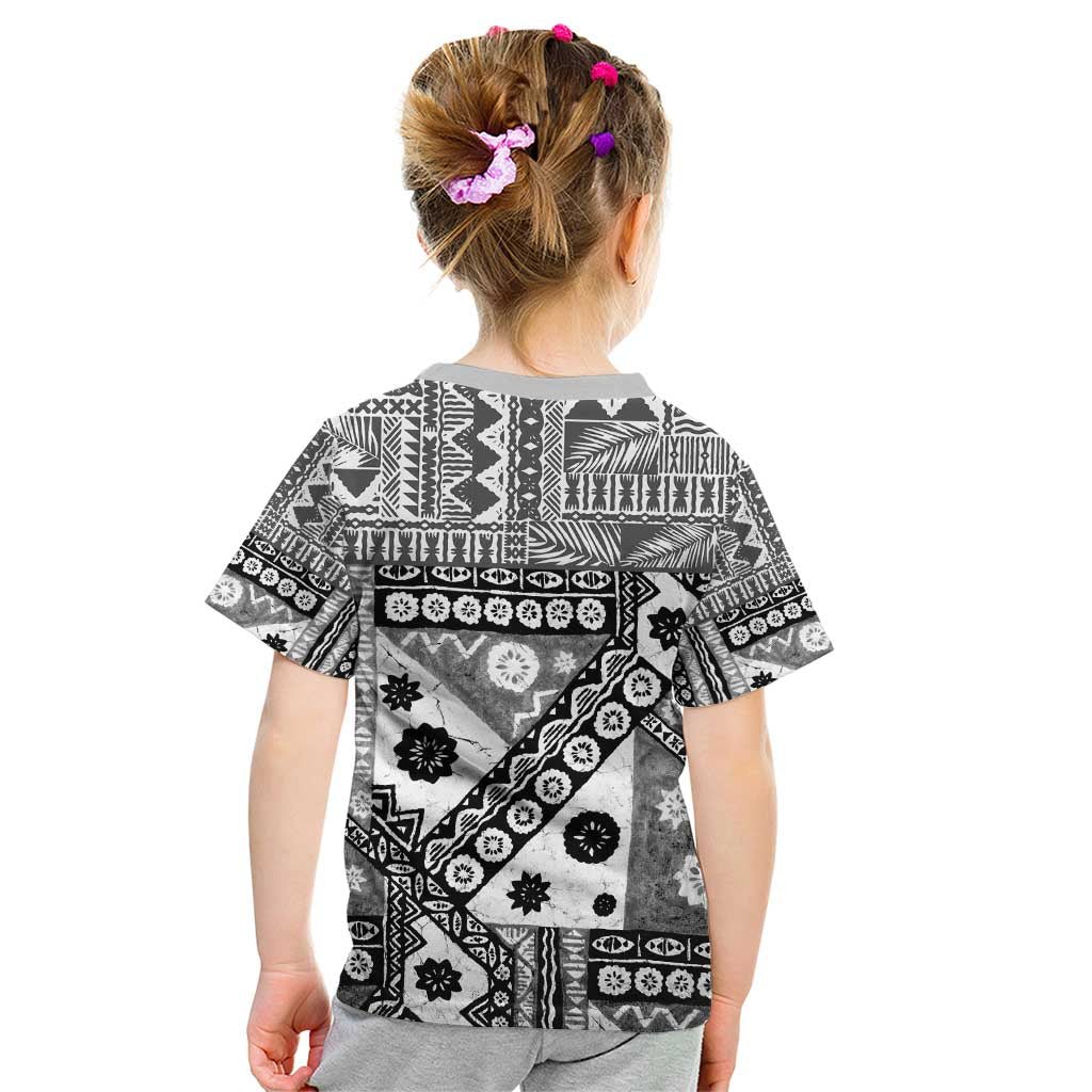 Black Bula Fiji Kid T Shirt Unique Masi Tapa Pattern LT14 - Polynesian Pride