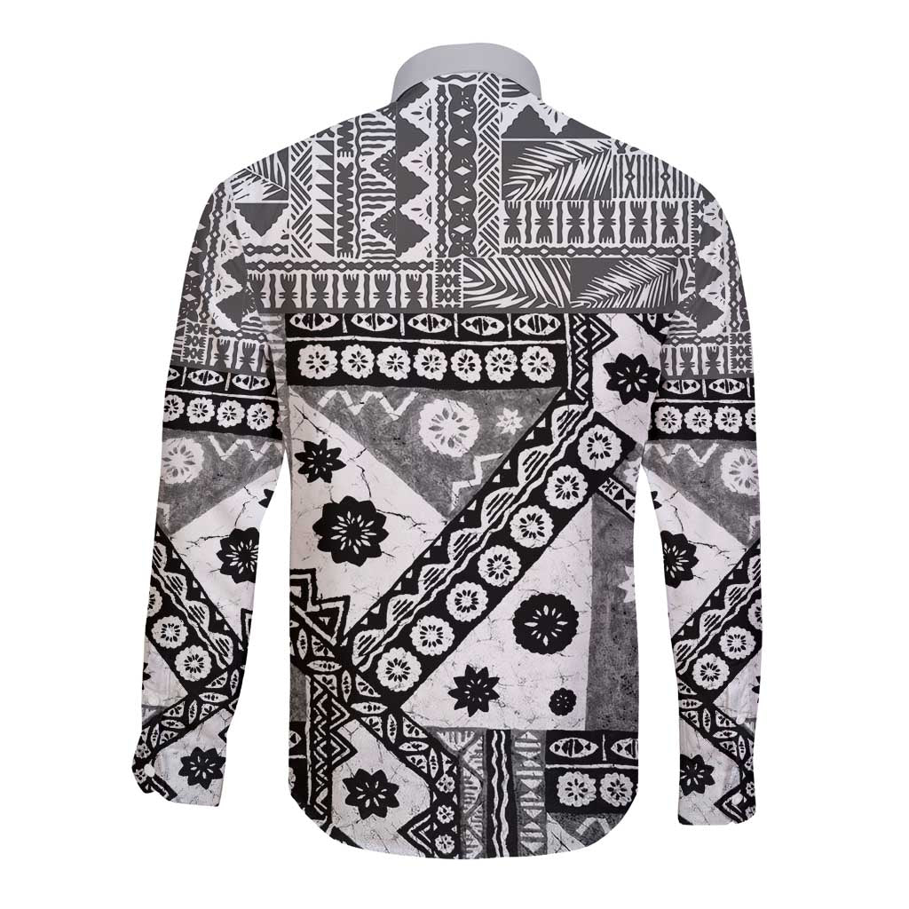 Black Bula Fiji Long Sleeve Button Shirt Unique Masi Tapa Pattern