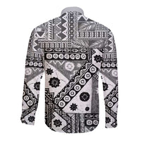 Black Bula Fiji Long Sleeve Button Shirt Unique Masi Tapa Pattern
