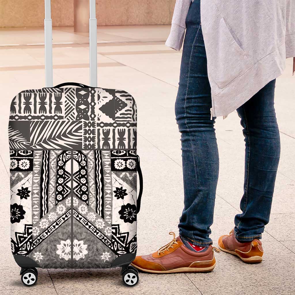 Black Bula Fiji Luggage Cover Unique Masi Tapa Pattern LT14 Black - Polynesian Pride