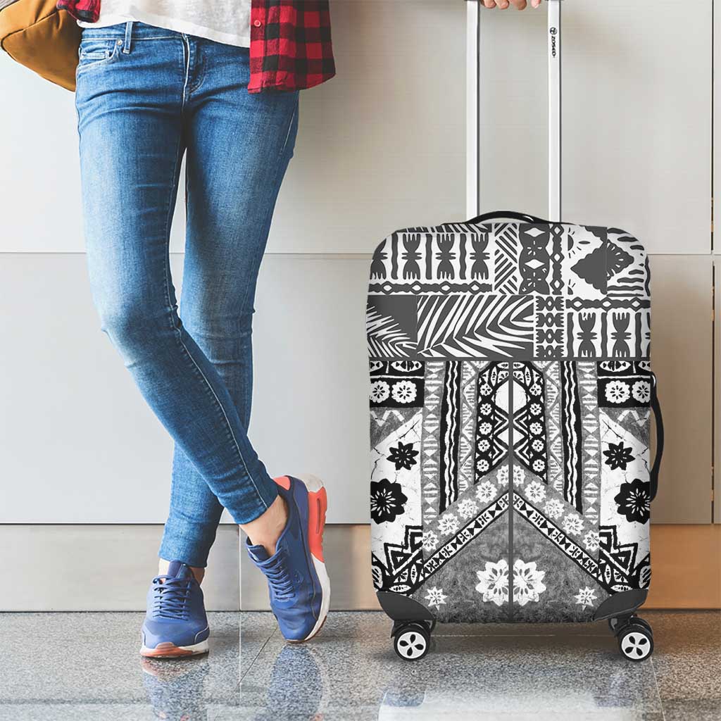 Black Bula Fiji Luggage Cover Unique Masi Tapa Pattern LT14 - Polynesian Pride