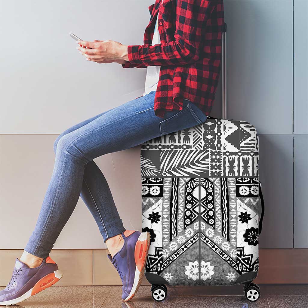 Black Bula Fiji Luggage Cover Unique Masi Tapa Pattern LT14 - Polynesian Pride