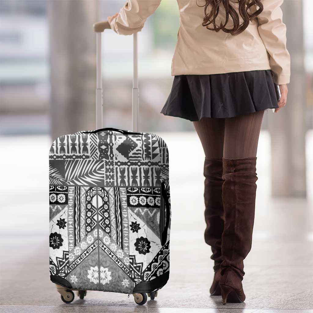 Black Bula Fiji Luggage Cover Unique Masi Tapa Pattern LT14 - Polynesian Pride