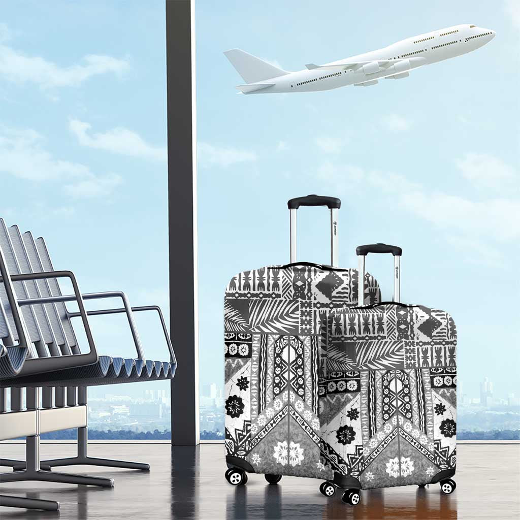 Black Bula Fiji Luggage Cover Unique Masi Tapa Pattern LT14 - Polynesian Pride