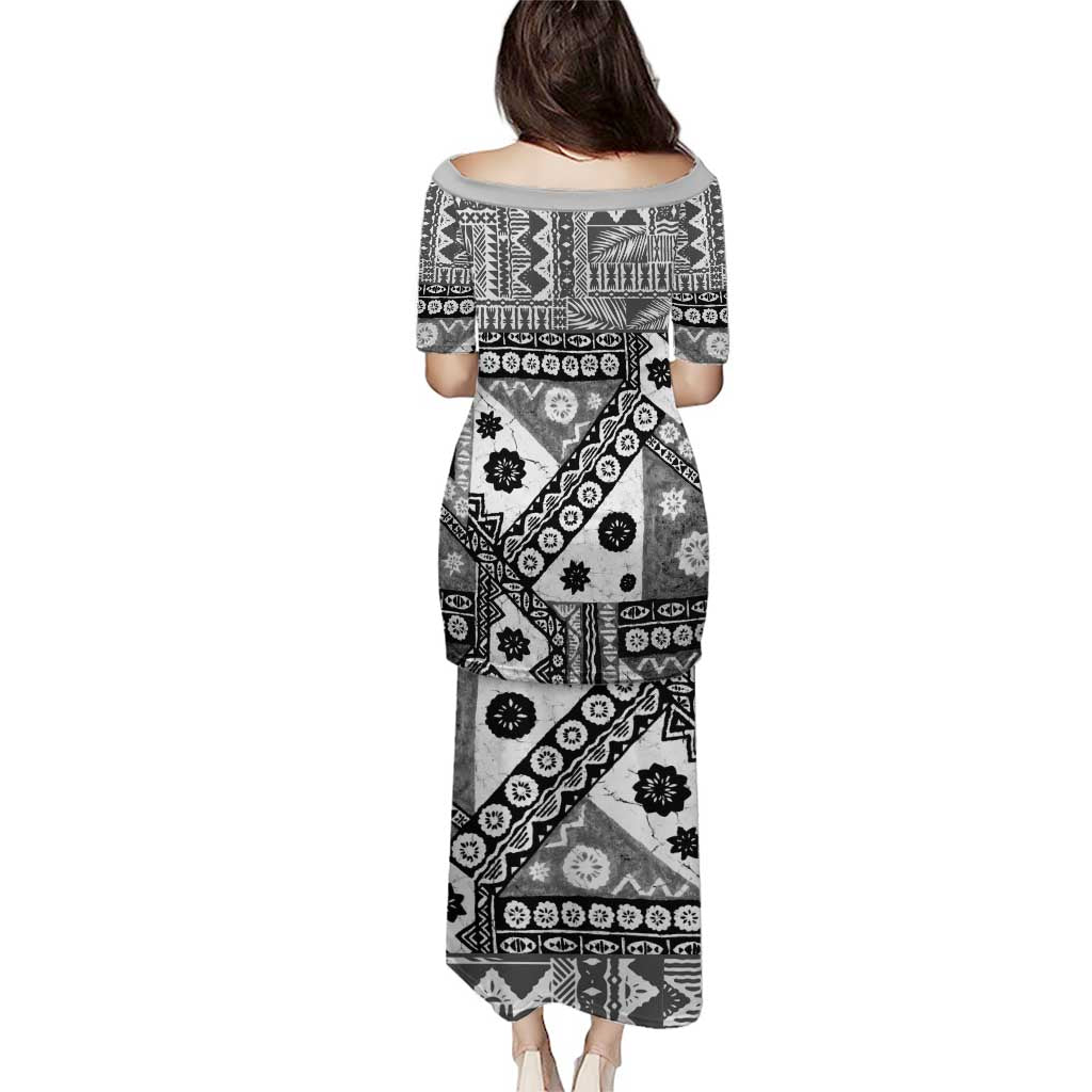 Black Bula Fiji Puletasi Unique Masi Tapa Pattern LT14 - Polynesian Pride