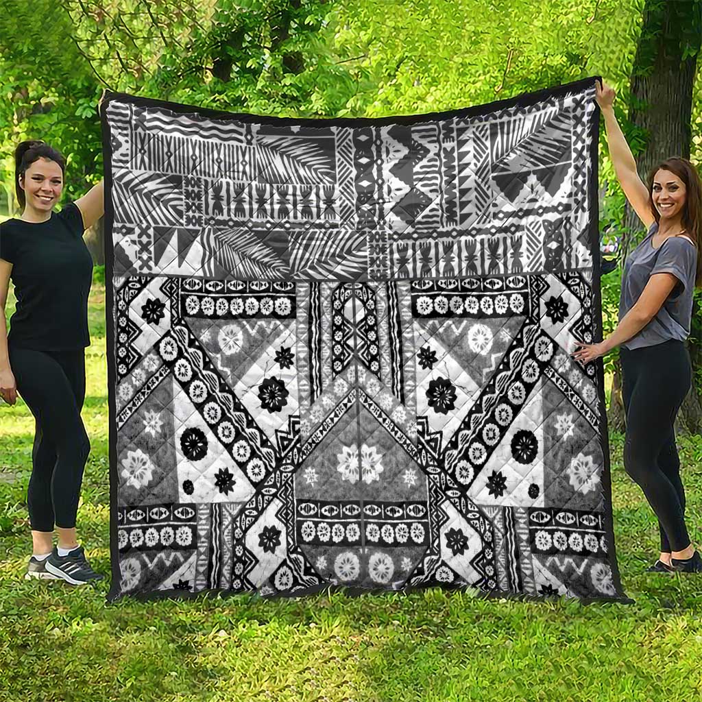Black Bula Fiji Quilt Unique Masi Tapa Pattern LT14 - Polynesian Pride
