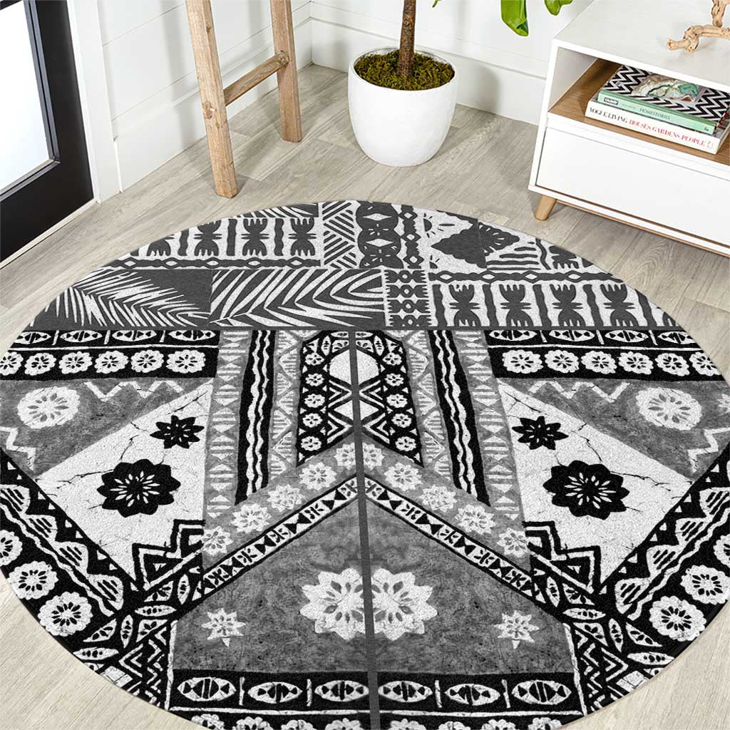 Black Bula Fiji Round Carpet Unique Masi Tapa Pattern