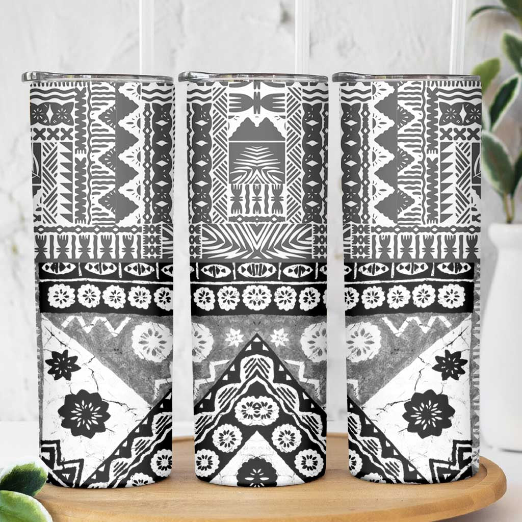 Black Bula Fiji Skinny Tumbler Unique Masi Tapa Pattern