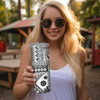 Black Bula Fiji Skinny Tumbler Unique Masi Tapa Pattern