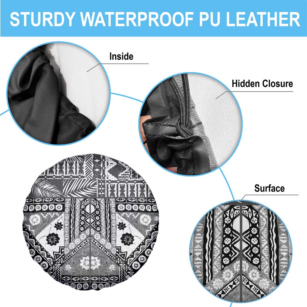 Black Bula Fiji Spare Tire Cover Unique Masi Tapa Pattern LT14 - Polynesian Pride
