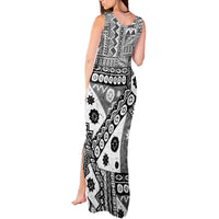 Black Bula Fiji Tank Maxi Dress Unique Masi Tapa Pattern