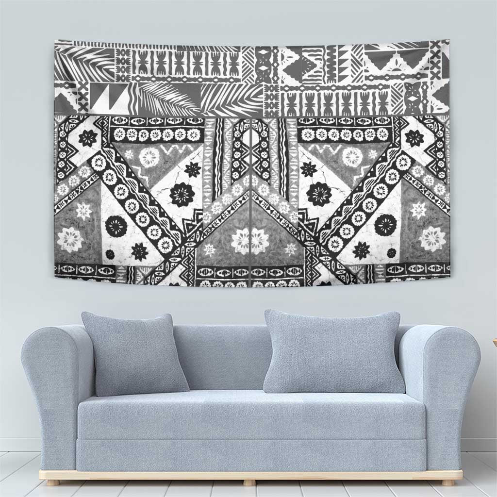 Black Bula Fiji Tapestry Unique Masi Tapa Pattern LT14 - Polynesian Pride