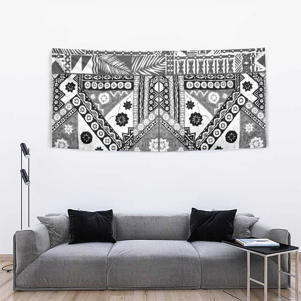 Black Bula Fiji Tapestry Unique Masi Tapa Pattern LT14 - Polynesian Pride
