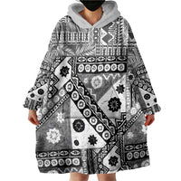Black Bula Fiji Wearable Blanket Hoodie Unique Masi Tapa Pattern