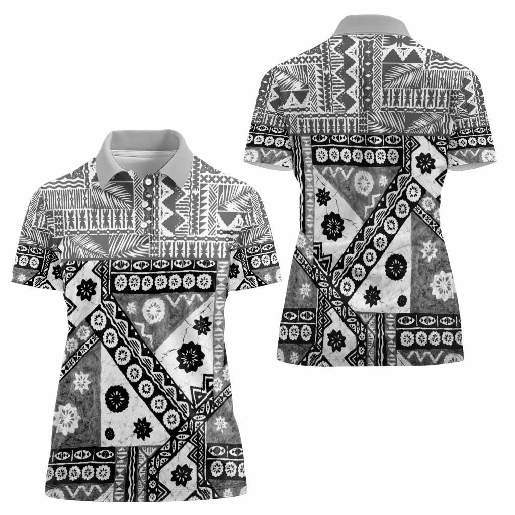 Black Bula Fiji Women Polo Shirt Unique Masi Tapa Pattern