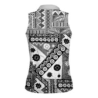 Black Bula Fiji Women Sleeveless Polo Shirt Unique Masi Tapa Pattern LT14 - Polynesian Pride