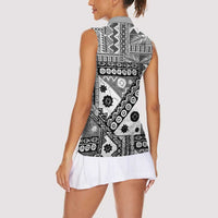 Black Bula Fiji Women Sleeveless Polo Shirt Unique Masi Tapa Pattern LT14 - Polynesian Pride