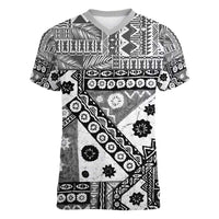 Black Bula Fiji Women V-Neck T-Shirt Unique Masi Tapa Pattern LT14 Female Black - Polynesian Pride