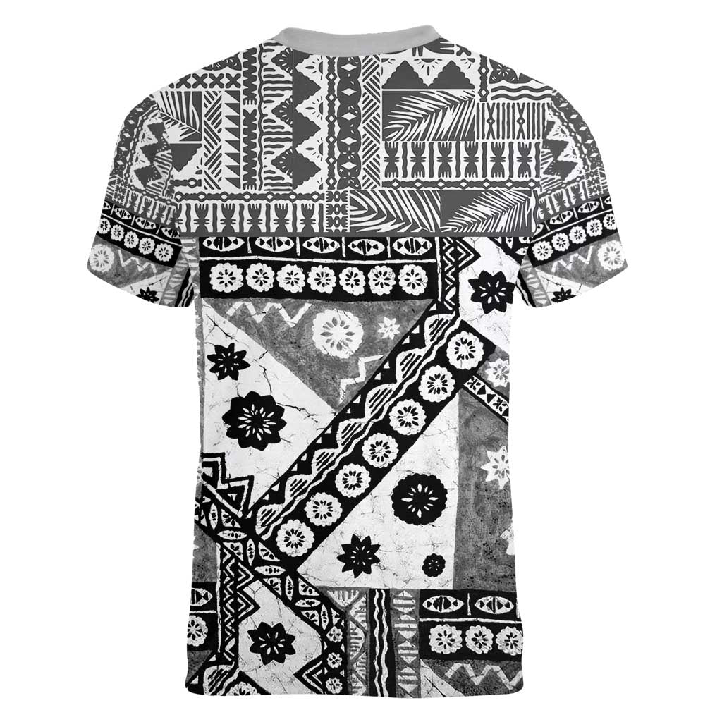 Black Bula Fiji Women V-Neck T-Shirt Unique Masi Tapa Pattern LT14 - Polynesian Pride