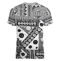 Black Bula Fiji Women V-Neck T-Shirt Unique Masi Tapa Pattern LT14 - Polynesian Pride